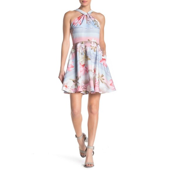 Ted Baker Umerta Mint Choc Chip Floral Skater Dress Size 4 / US 10 Blue - Picture 1 of 8